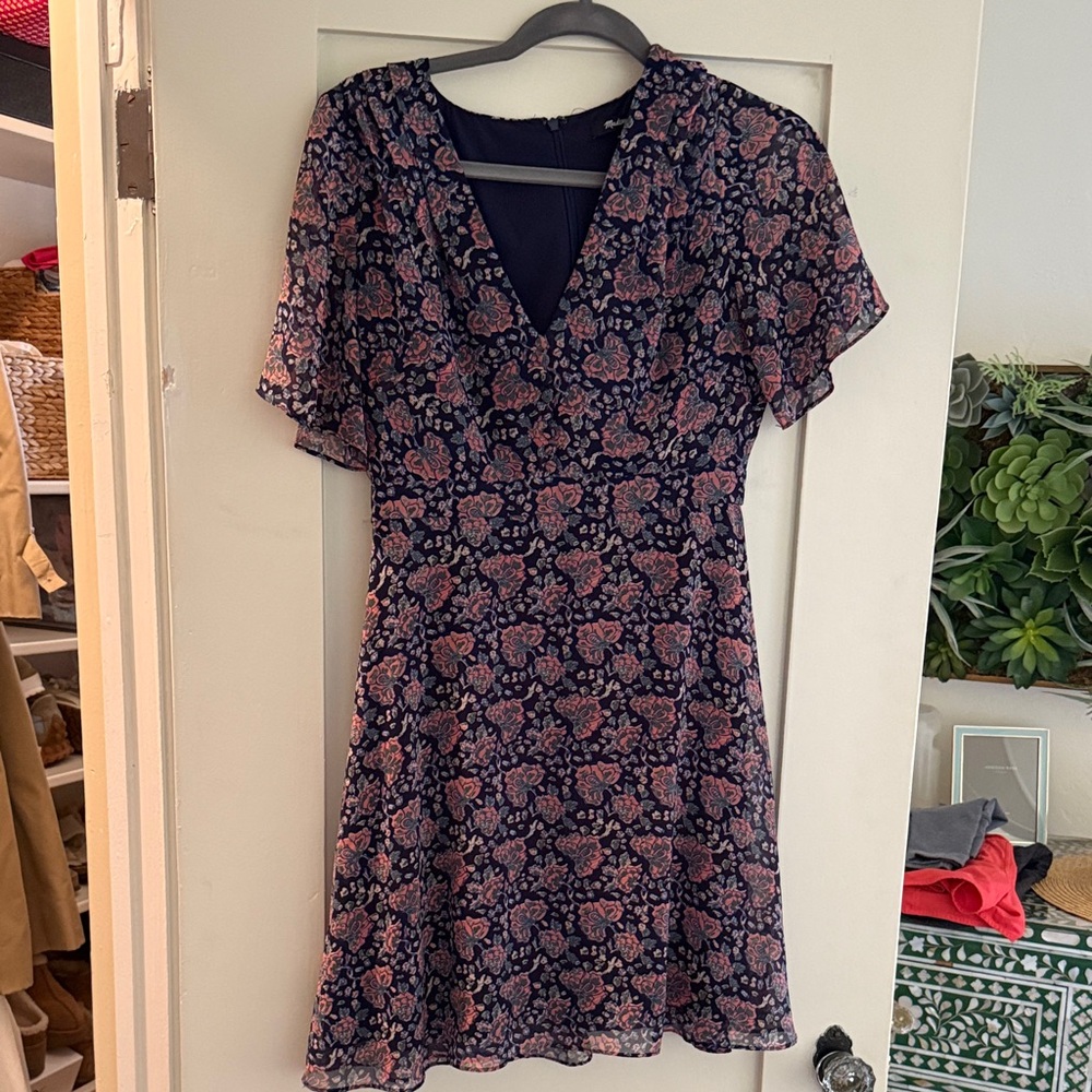 Madewell Navy and Pink Floral Mini Dress